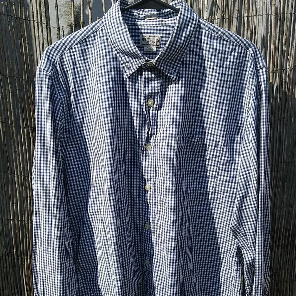 J. Crew Navy White Checked Long Sleeve Lightweight Button Down Slim Fit - L